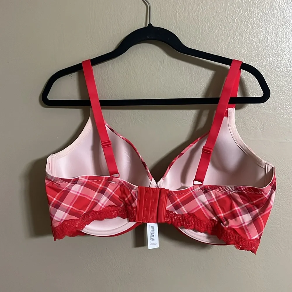 2/$24 Adore Me Bra Kati Sz Various Red Plaid Lace/Bow Detail Underwire Feminine